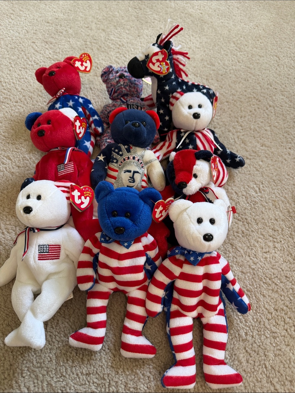 Ty Patriotic Flag-Themed Beanie Bears - Red, White & Blue